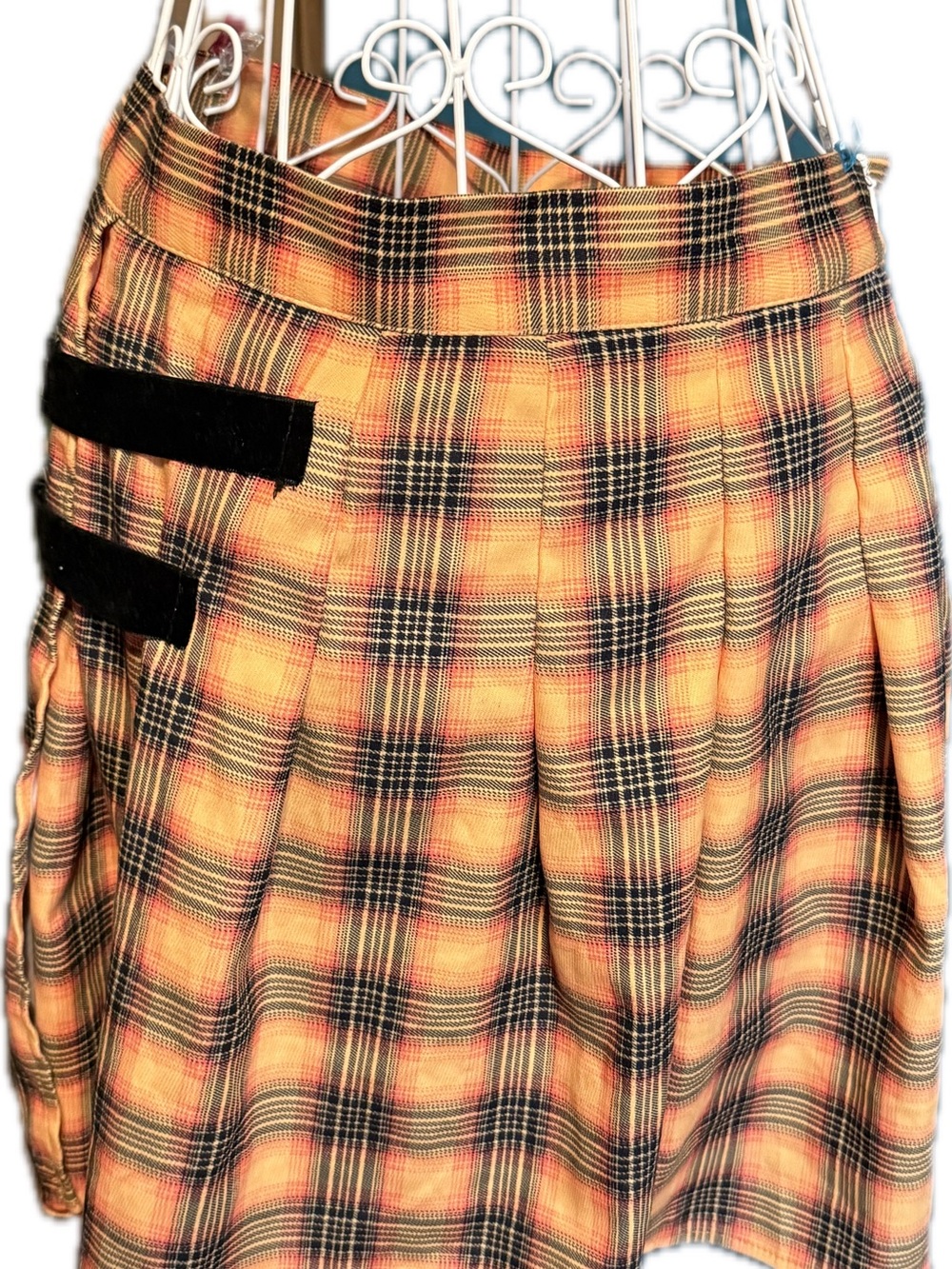 Plaid Pleated Women’s Skirt in Mustard Yellow and Black